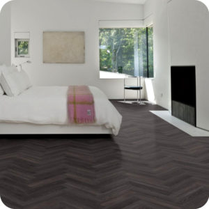 Kahrs, Wood Look Herringbone, Calder, Luxury Vinyl Flooring in a residential bedroom