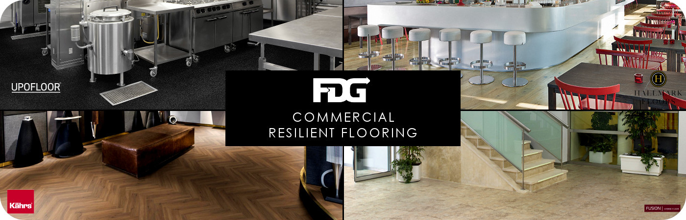 Commercial Resilient Flooring in different rooms photo collage